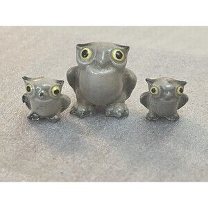 Vintage Hagen-Renaker Baby Gray Owl Family Set of 3 Ceramic Miniatures